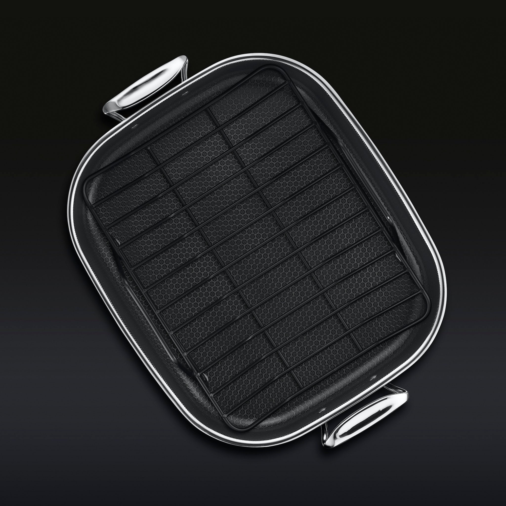 Hexclad_RoastingPan_Overhead_RACK_BLACK